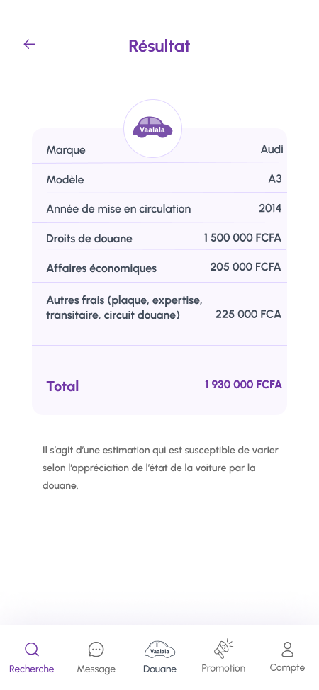 Mock Up de l'application Vaalala